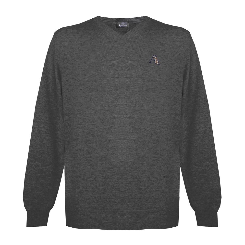 Klassischer V-Ausschnitt Wollmischpullover