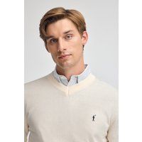 Klassischer Wollmischpullover mit V-Ausschnitt
