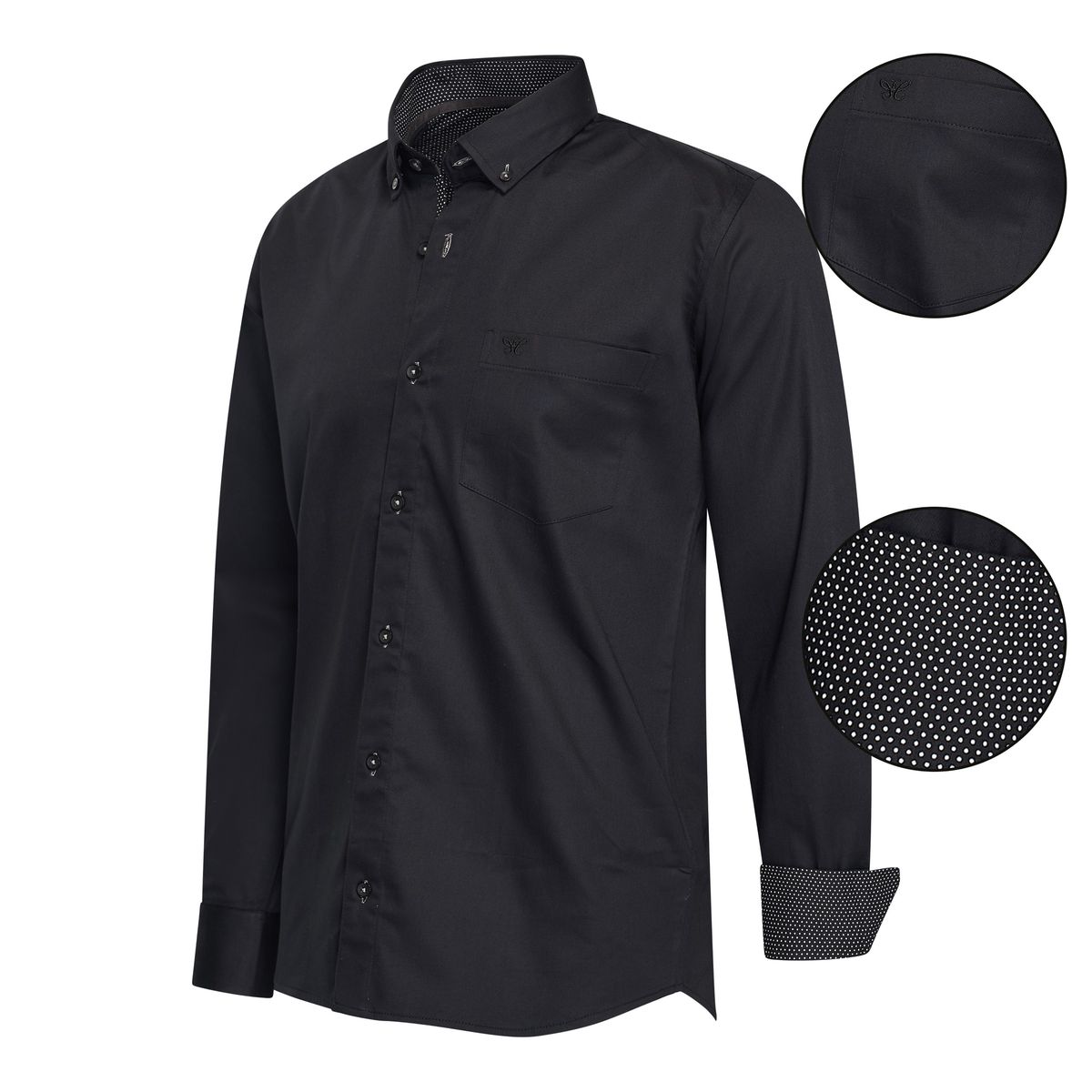 Klassisches schwarzes Hemd mit Kontrastdetails
