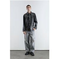 Kunstleder-Hemd mit Distressed-Finish