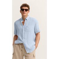Kurzarm-Leinenhemd mit Button-Down-Kragen