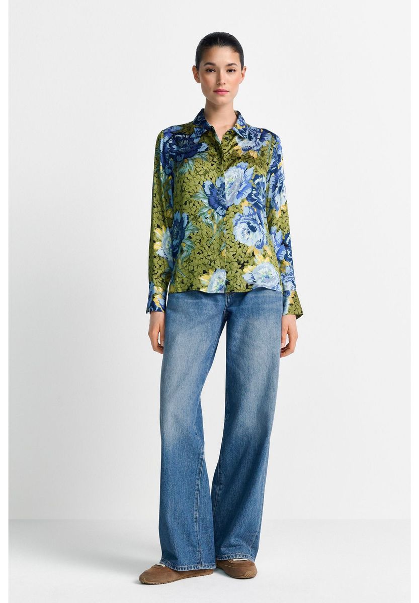 rich&royal Hemdbluse, Blusenkragen, für Damen, blau|grün, 36