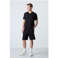 Fleece-Shorts mit Kontrastbahnen