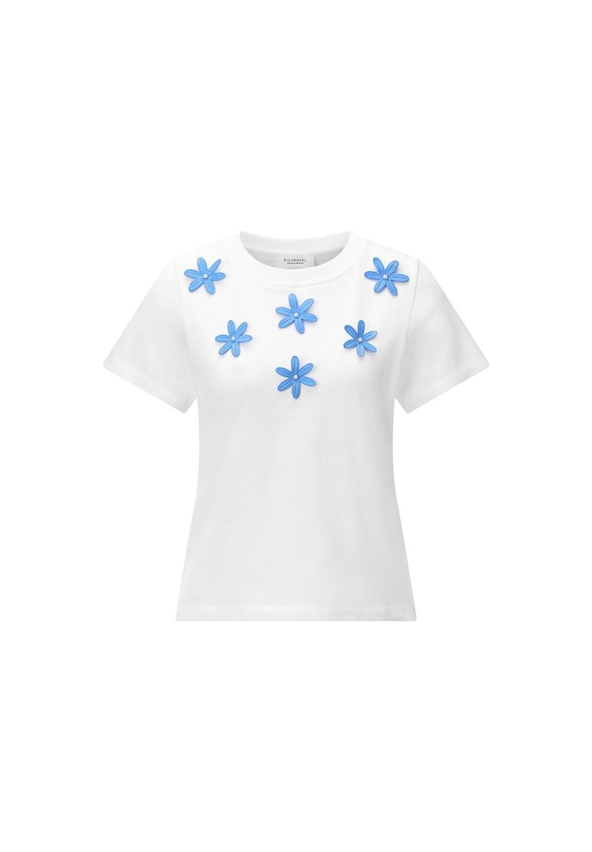 Baumwoll-T-Shirt mit floralen Applikationen