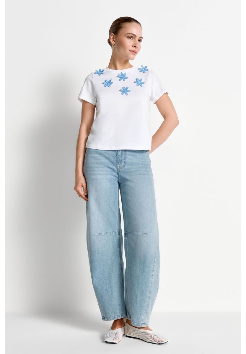 Baumwoll-T-Shirt mit floralen Applikationen