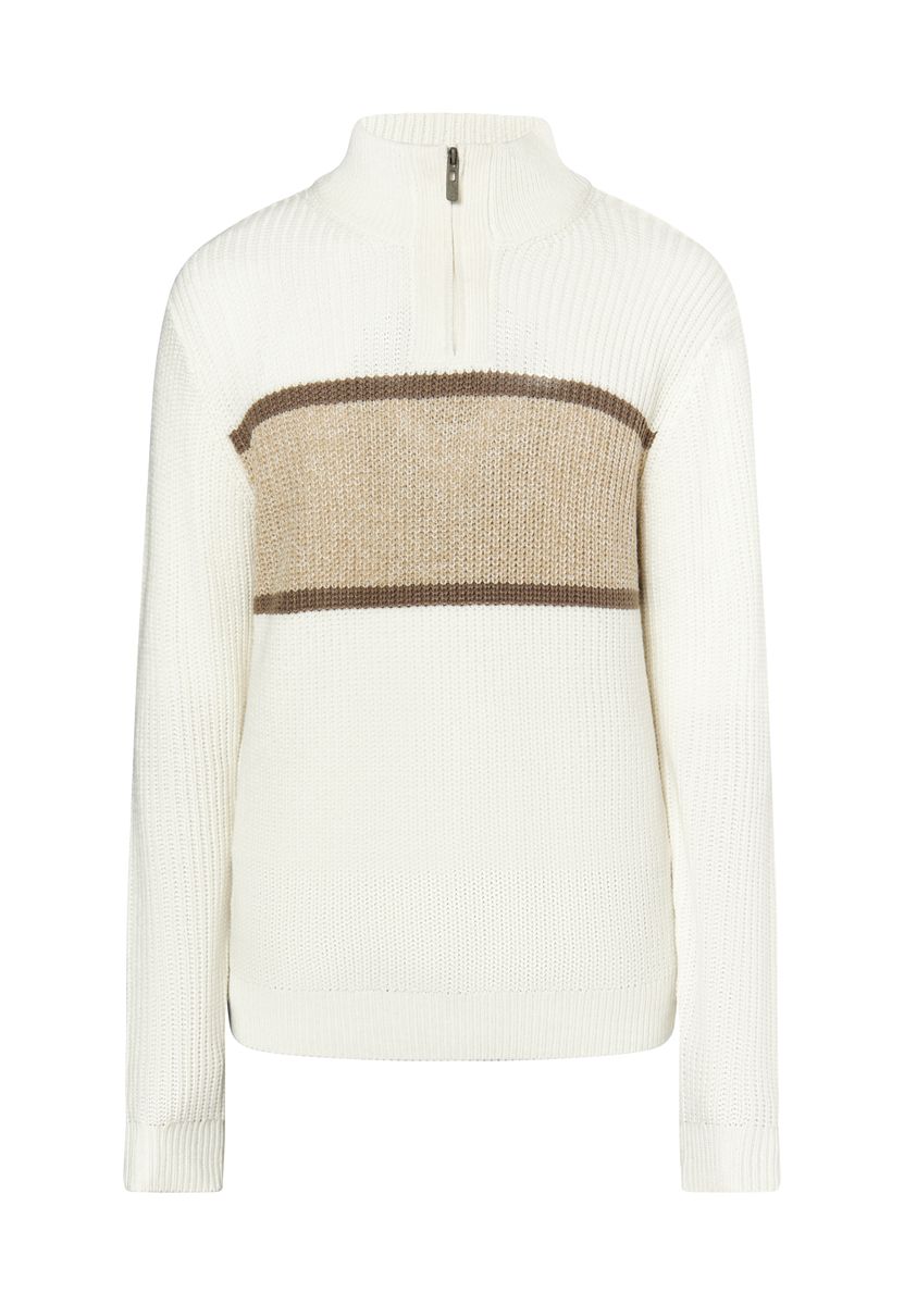 Grobstrickpullover mit Reißverschluss und Bruststreifen