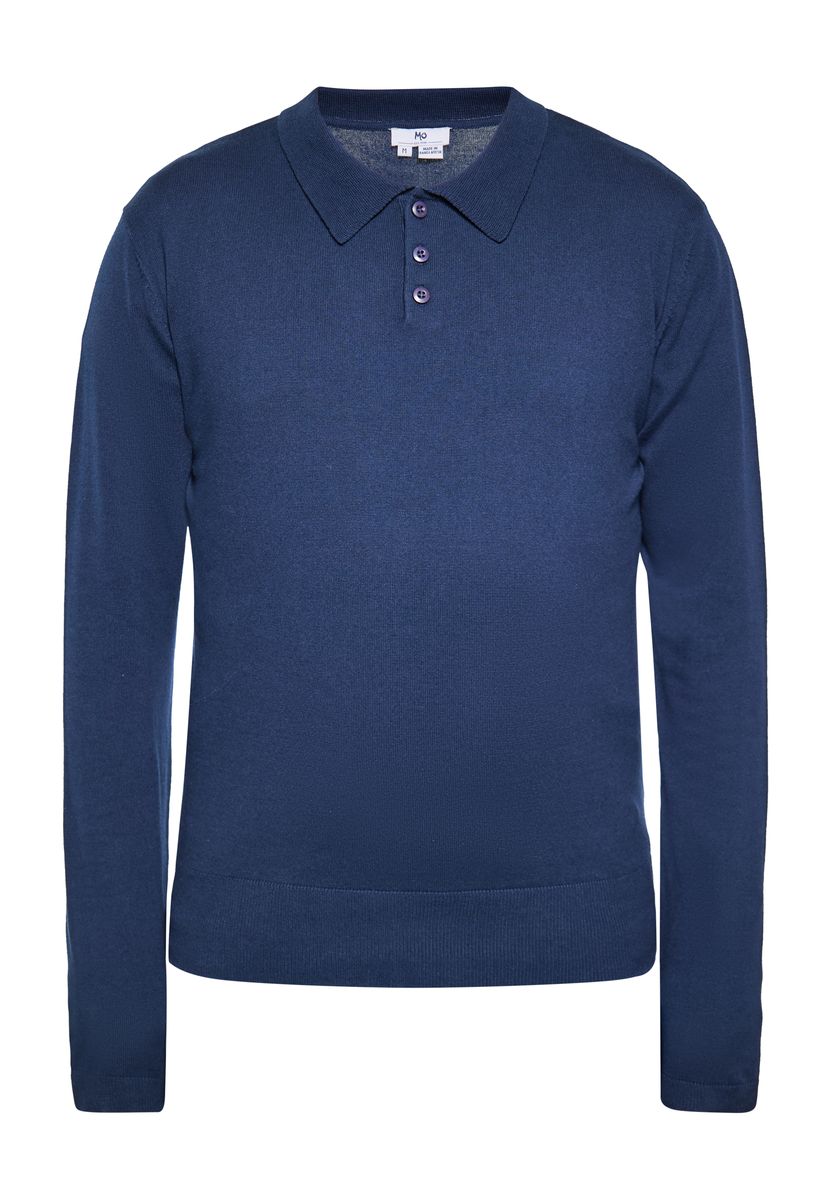 Klassischer Langarm-Feinstrick-Polopullover