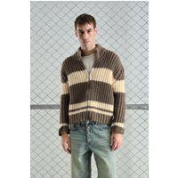Gestreifter Grobstrick-Pullover mit Reißverschluss