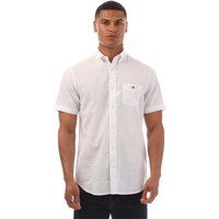 Kurzärmliges Baumwoll-Leinen-Hemd mit Button-Down-Kragen