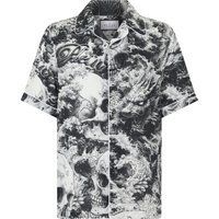 Bowling-Hemd mit Totenkopf- und Drachen-Print
