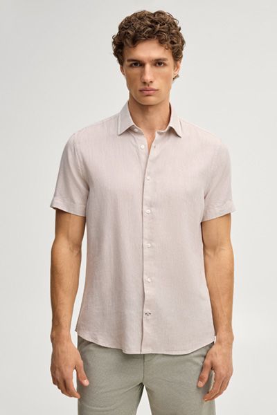 Leinenmix Kurzarm-Hemd Pit in Hellbeige
