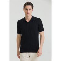 Rippstrick-Poloshirt mit vertikalen Streifen