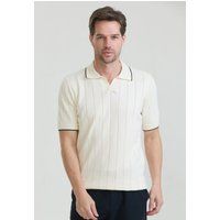 Strukturstrick-Poloshirt mit Kontrastkante