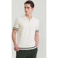 Strick-Polo mit Halbreißverschluss und Streifendetails