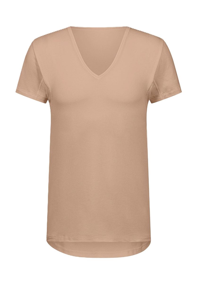 Beiges Baumwoll-Unterhemd für Herren mit V-Ausschnitt