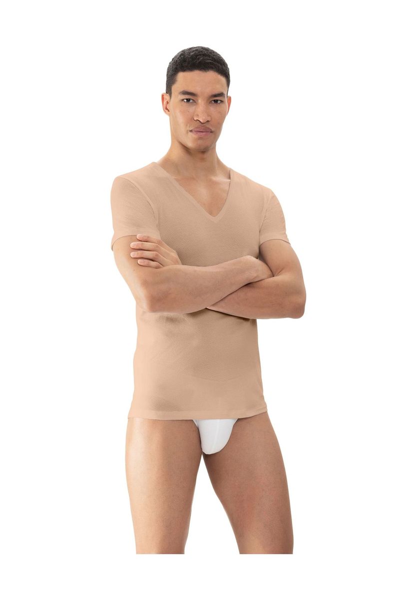 Beiges Baumwoll-Unterhemd für Herren mit V-Ausschnitt