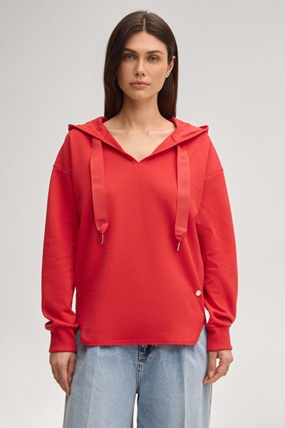 Hoodie Tristani Rot V-Ausschnitt Logo Kordelzug Oversized Lange Ärmel