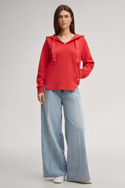 Hoodie Tristani Rot V-Ausschnitt Logo Kordelzug Oversized Lange Ärmel