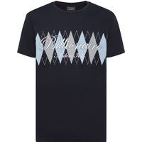 Besticktes Baumwoll-T-Shirt mit Rautenmuster