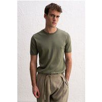 Geripptes Baumwoll-Strick-T-Shirt