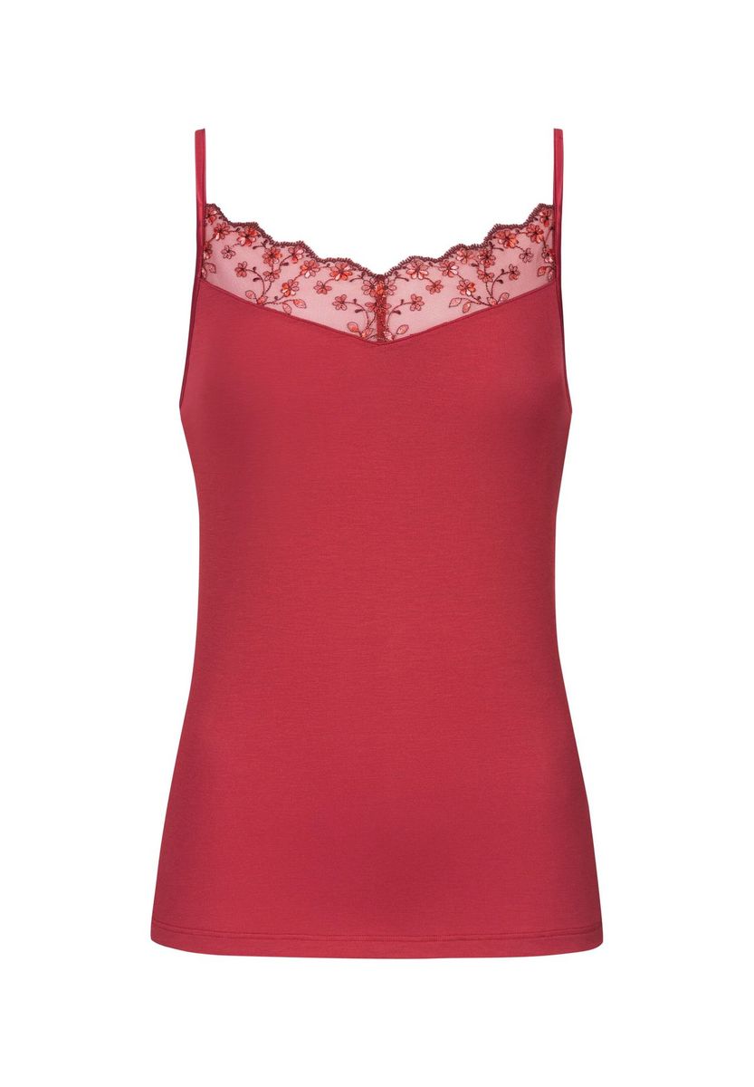 Spaghettiträger-Tanktop mit Spitzenbesatz