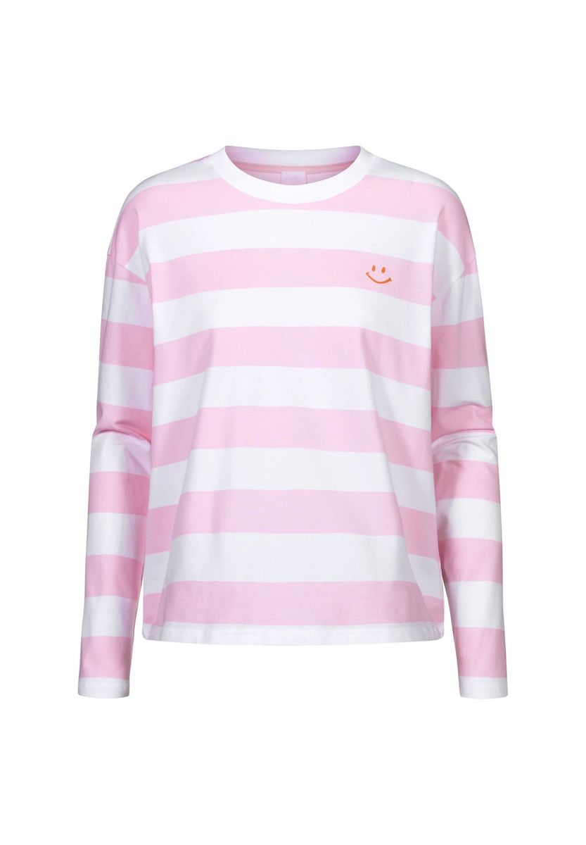 Gestreiftes Langarmshirt Smiley Grafik