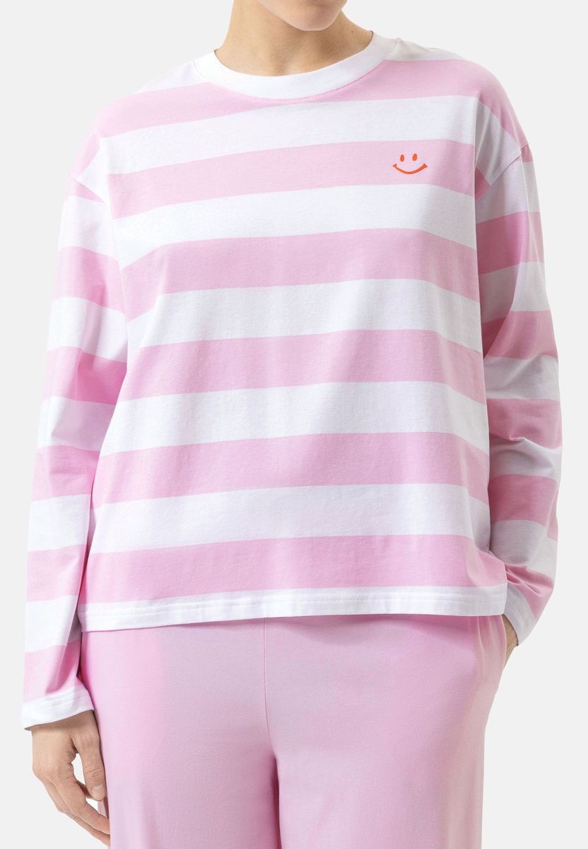 Gestreiftes Langarmshirt Smiley Grafik