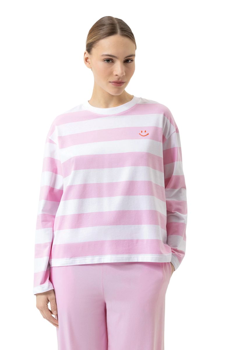 Gestreiftes Langarmshirt Smiley Grafik