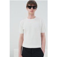 Geripptes Baumwoll-T-Shirt mit Rundhalsausschnitt