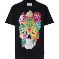 T-Shirt mit Eis-Totenkopf-Strassbesatz