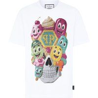 T-Shirt mit Strass-Eiscreme-Totenkopf