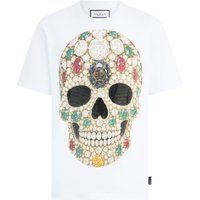 Baumwoll-T-Shirt mit juwelenbesetztem Totenkopf