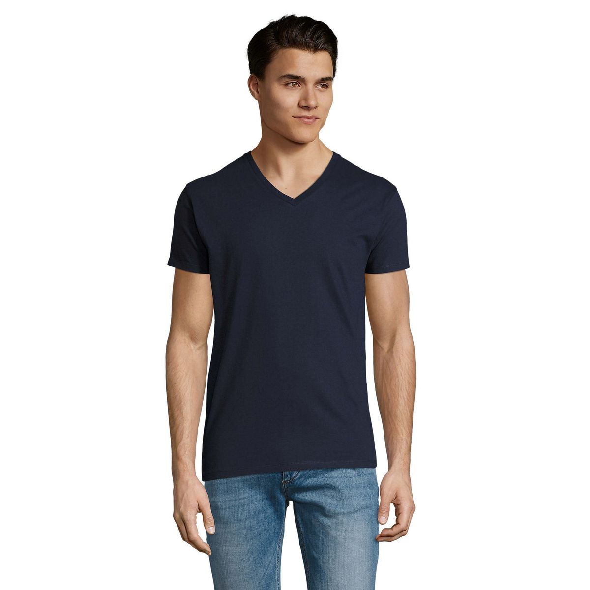 Klassisches Baumwoll-T-Shirt mit V-Ausschnitt
