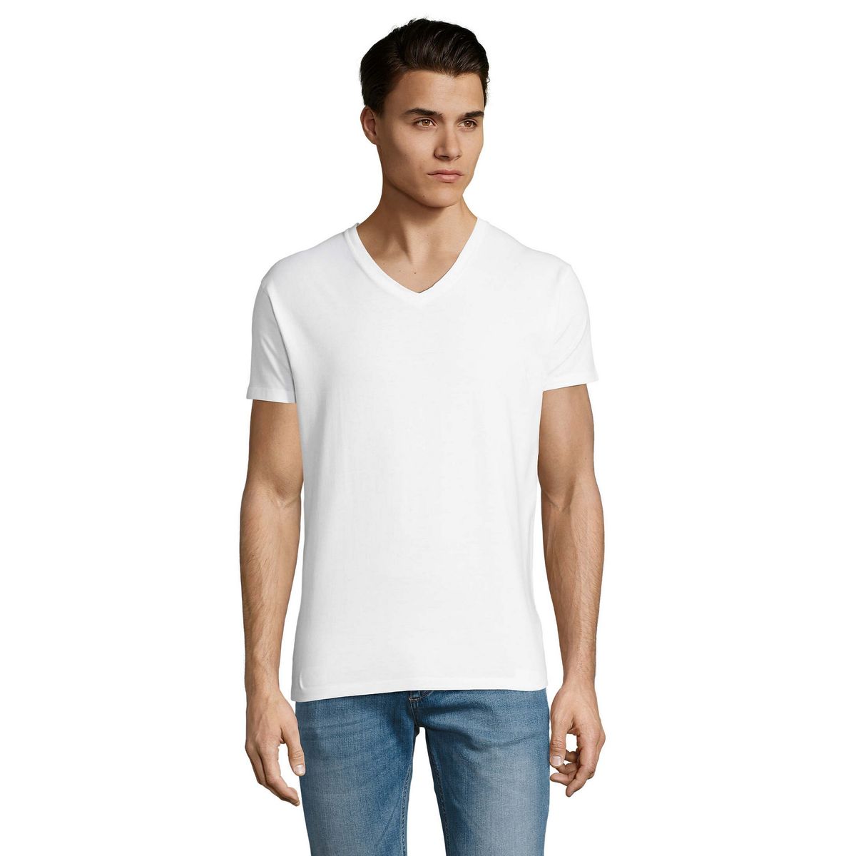 Klassisches Baumwoll-T-Shirt mit V-Ausschnitt