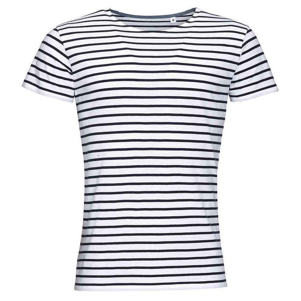 Klassisches gestreiftes Baumwoll-T-Shirt im Marine-Stil