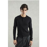 Geripptes Slim-Fit Henley-Oberteil