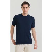 Klassisches Feinstrick-T-Shirt mit Rundhalsausschnitt