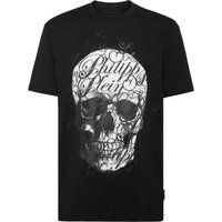 T-Shirt mit Totenkopf- und Schreibschrift-Grafik