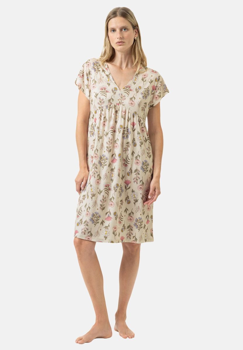 Nachthemd mit V-Ausschnitt und Blumenmuster