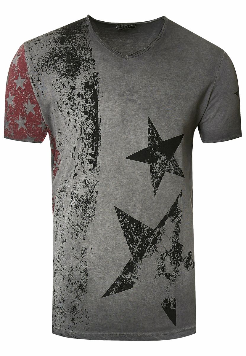 Vintage USA-Sternen-Print mit V-Ausschnitt