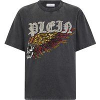 Besticktes Totenkopf-Grafik-T-Shirt im Washed-Look