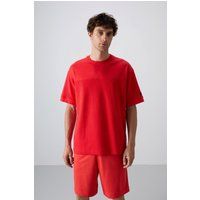 Oversized Baumwollmix-T-Shirt mit Rundhalsausschnitt