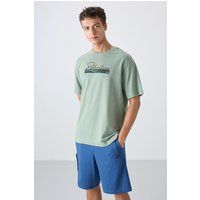 Übergroßes Baumwollmisch-T-Shirt mit Print