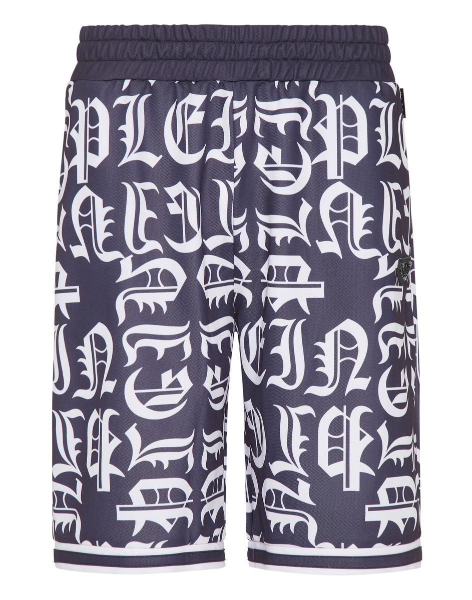 Mesh-Basketball-Shorts mit Gothic-Schriftzug