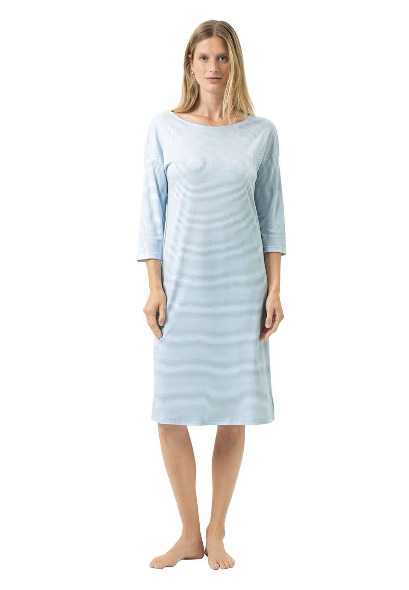Gestreiftes Baumwoll-Nachthemd mit 3/4-Ärmeln