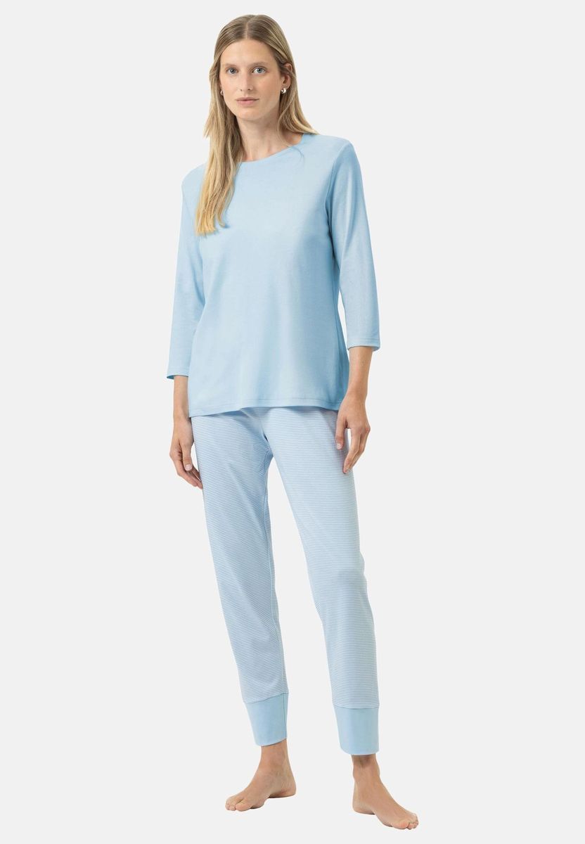 Hellblau gestreifter Schlafanzug Set