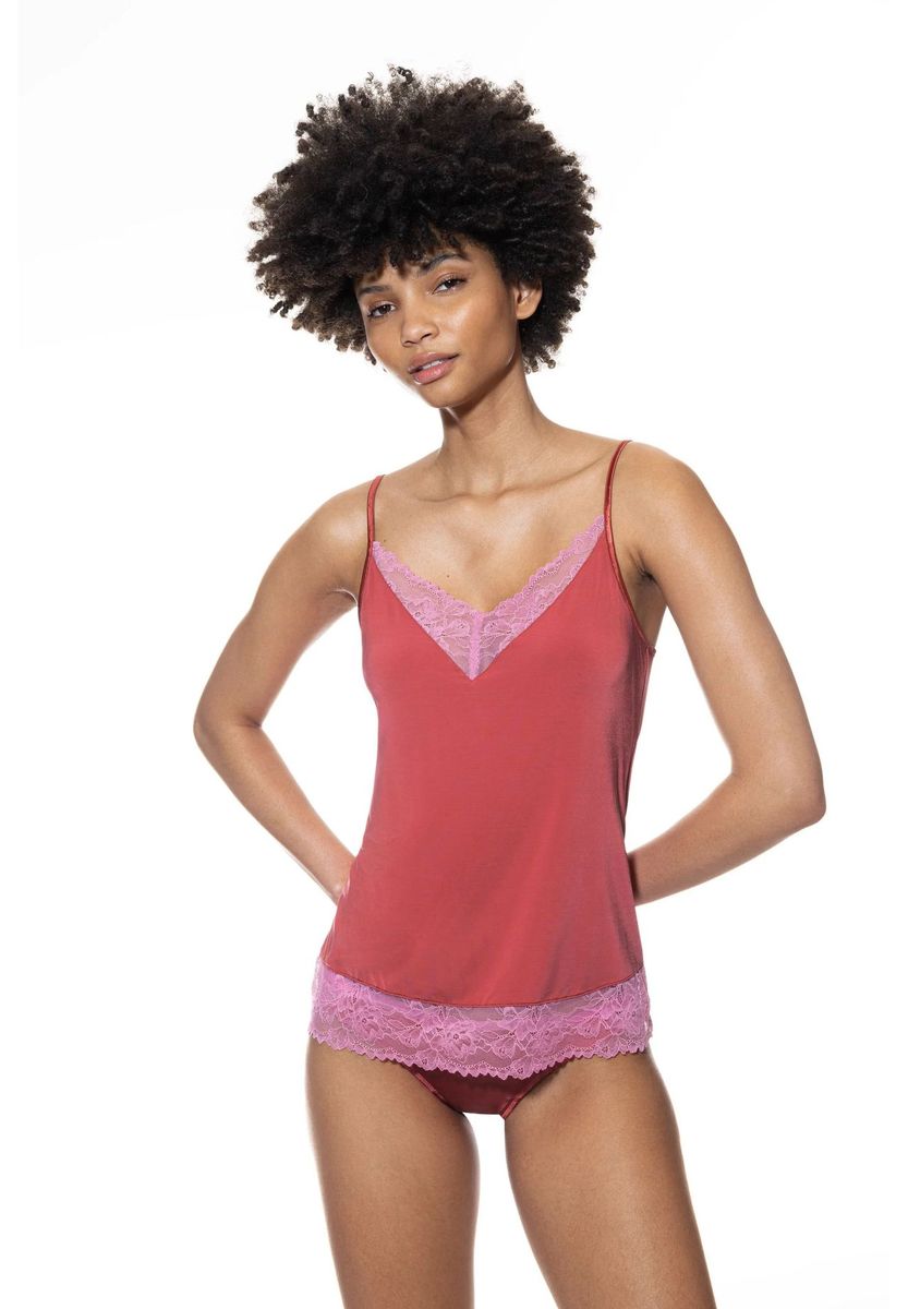 Camisole-Top mit V-Ausschnitt und Spitzensaum