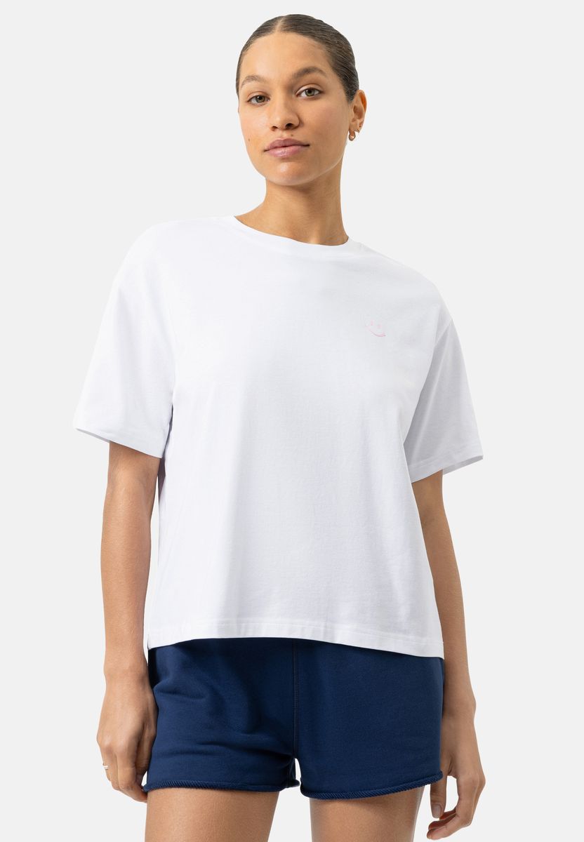 Locker geschnittenes Baumwoll-T-Shirt mit Rundhalsausschnitt