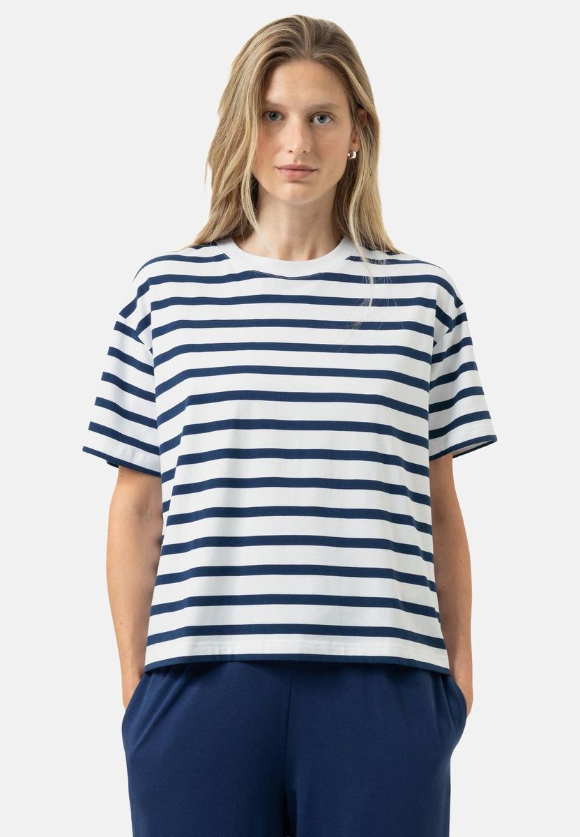 Gestreiftes Baumwoll-T-Shirt mit lockerer Passform