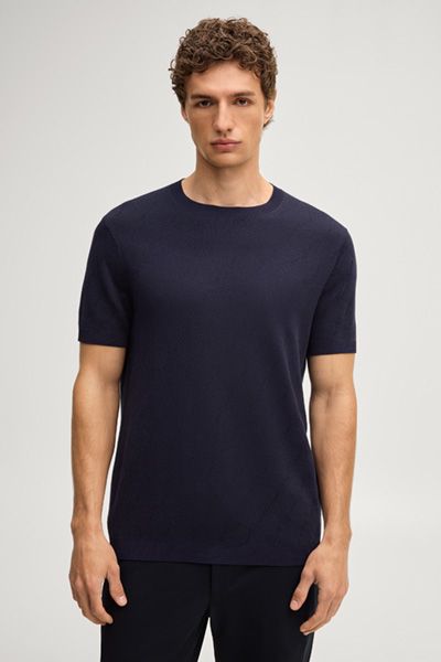 Joop! Cornflower Marineblaues Strick-T-Shirt mit Jacquard-Design